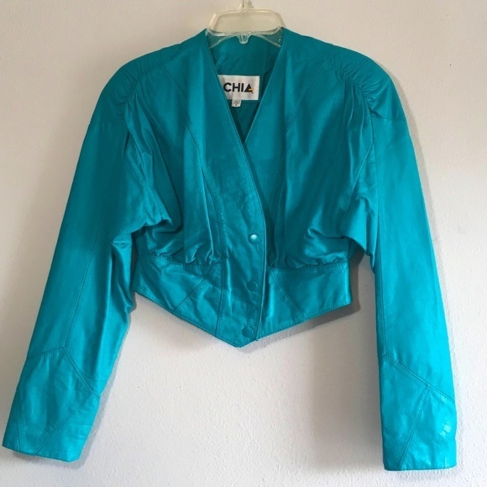 Leather Biker Jacket Vintage Cropped Embroidered
